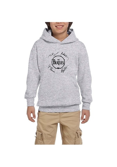 Zepplin Giyim The Beatles Üyelerinin İmzaları Gri Çocuk Kapşonlu Sweatshirt Gri
