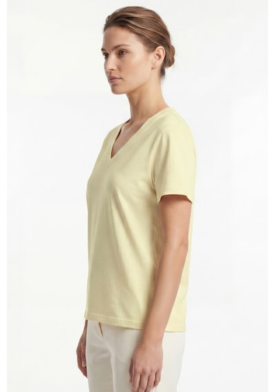 Goffra Kadın Vision V Yaka Premium Kalite Yoğun Dokulu Pamuklu T-shirt Sarı W102-r0220-03
