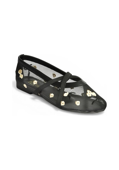 Fox Shoes Y811897015 Siyah File Çiçek Motifli Kadın Babet