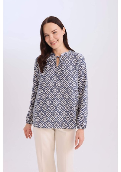DeFacto Regular Fit Bağcıklı Yaka Desenli Uzun Kollu Bluz N1809AZ25SPIN247