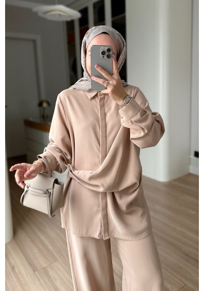 Ka Hijab Bağlama Detaylı Takım - Camel