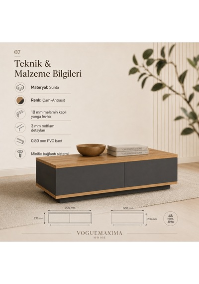 The Voguemaxima Bellagio 2 Kapaklı Orta Sehpa 90 60 23,6 Cm Çam-antrasit Atlantik Çam - Antrasit The Voguemaxima Bellagio 2 Kapaklı Orta Sehpa 90 60 23,6 Cm Çam-antrasit Atlantik Çam - Antrasit