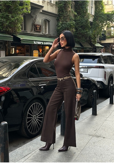 Meecy Kadın Baggy Jean Yüksek Bel Palazzo Esnek Kot Pantolon Brownkahve Brownkahve