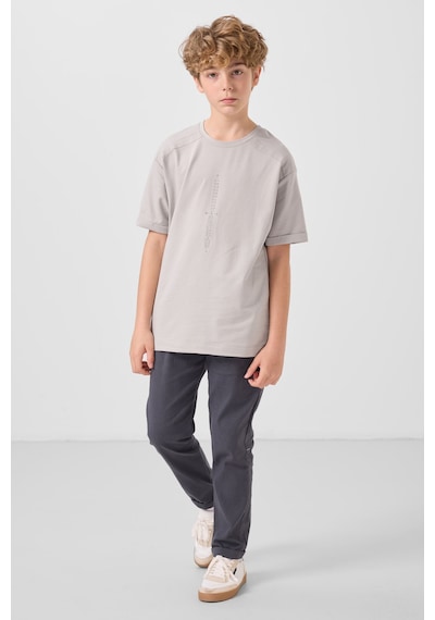 Tommylife Taş Pamuklu Yumuşak Dokulu Oversize Baskılı Erkek Çocuk T-shirt - 11301 Taş