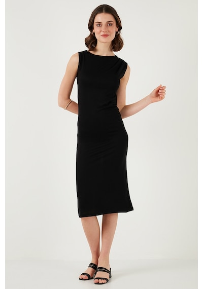 Lela Slim Fit Bisiklet Yaka Kolsuz Midi Boy Bayan Elbise 5866251 Siyah