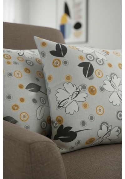 Chevron Bohem Dekoratif Punch Yastık Kırlent Kılıfı 2 Adet 45x45 Modern Çiçek Gri 45 x 45