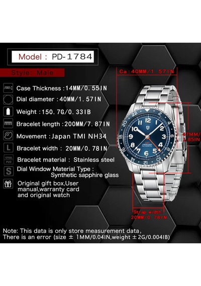 Pagani Design Pd-1784 Erkek Saati Otomatik Gmt Paslanmaz Çelik Kayışlı Japon Nh34a Hareket Safir Cam Su Geçirmez Mavi Pagani Design Pd-1784 Erkek Saati Otomatik Gmt Paslanmaz Çelik Kayışlı Japon Nh34a Hareket Safir Cam Su Geçirmez Mavi