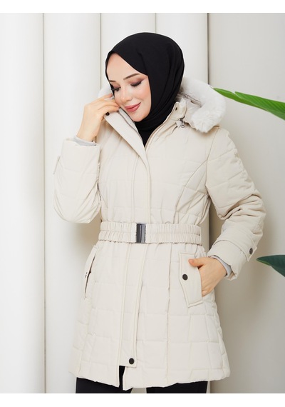 Eslemnur Nova Kumaş Şişme Mont 85cm Bej