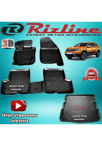 Dacia Duster 4X4 3D Paspas+Bagaj Havuz Siyah 2018 Sonrası Rizline N11.4050