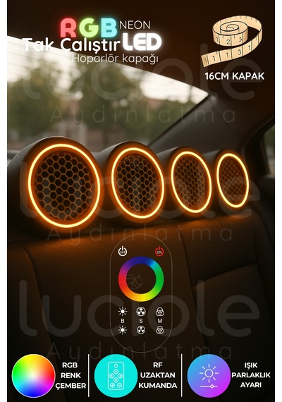Onerous 4 Adet 16 Cm Rgb Led Hoparlör Kapağı, Uzaktan Kumandalı Çok Renkli