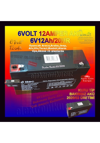 6 Volt 12 Amper Kuru Akü Pilsan Akülü Çocuk Araba Akü Pil Batary (547307863)