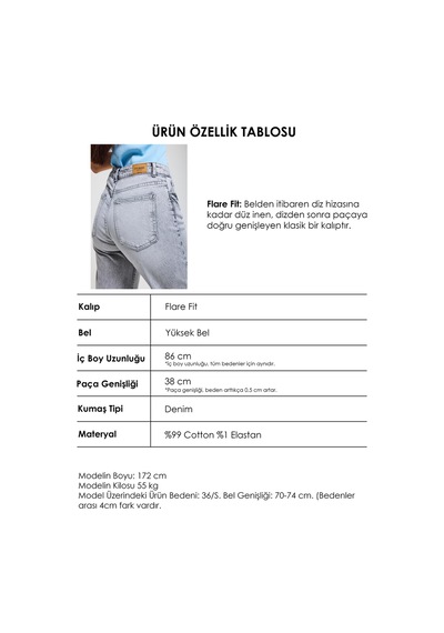 Itsbasic Kadın Gri 4s6-12 Mry Flare Fit Komfort Kumaş Denim Jean