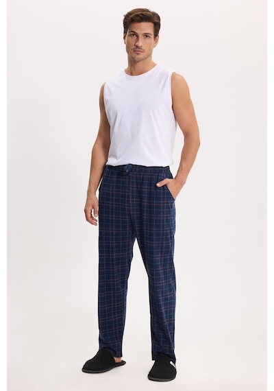 Tudors Erkek Standart Fit Normal Kesim Pamuklu Kareli Beli Bağcıklı Cepli Lacivert Pijama Altı-51259