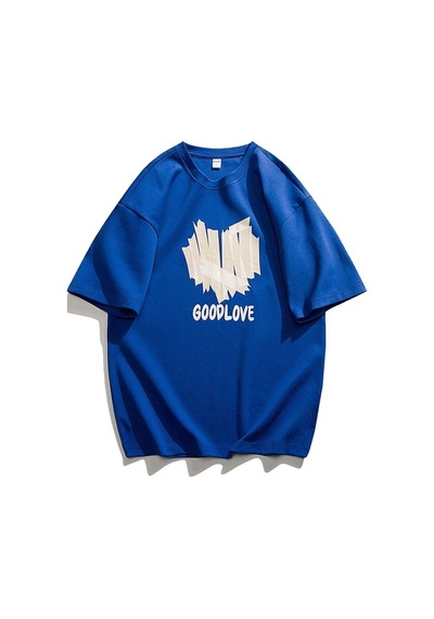 Flood Of Style Unisex Mavi Good Love Oversize Bisiklet Yakak Tshirt