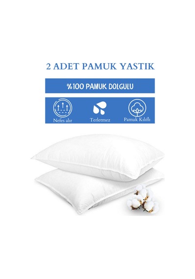 Elyaf Sepeti 2 Adet Pamuk Yastık %100 Pamuk Dolgulu 50x70 cm Beyaz