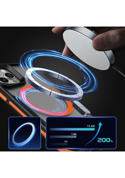 Zore İphone 12 Uyumlu Magsafe Şarj Özellikli Renkli Kenar Airbag Şeritli Ogaa Lamer Kapak-turuncu