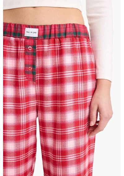 Defacto Regular Fit Flanel Kareli Pijama Altı-fall İn Love G1603ax25wnrd256 Kırmızı-rd256