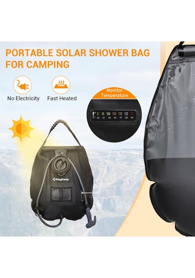 Kingcamp Deluxe Solar Shower 20 L Kamp Duşu Siyah