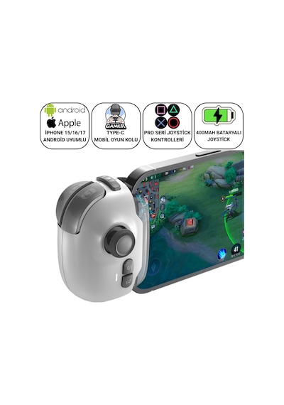 Polham Apple Uyumlu iOS & Android Type-c Mobil Oyun Kolu Pro Joystick 400mah Bataryalı Gamepad, Tak Çalıştır