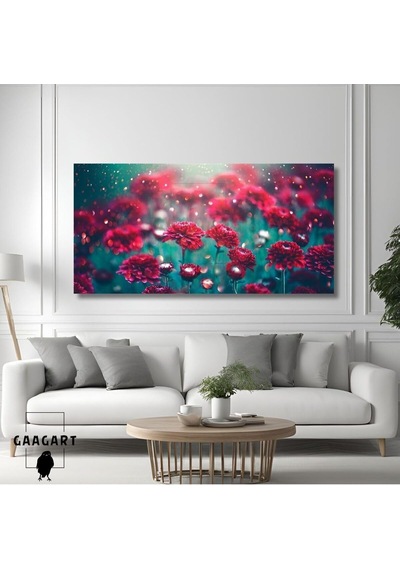 Panoramik Kanvas Duvar Tablosu Pırıltı Görünümlü Çiçekler, 120 X 60 -