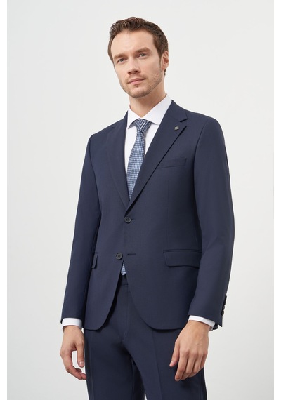 Morven Erkek Lacivert Yün Slim Fit Mono Yaka Takım Elbise 25mc001022200 Lacivert