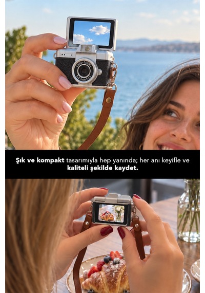 Mimtec Blm-110 Mini Retro Dijital Kamera - Flaşlı Katlanabilir Ekran 1080p Hd Video Selfie Vlog Kamerası Siyah
