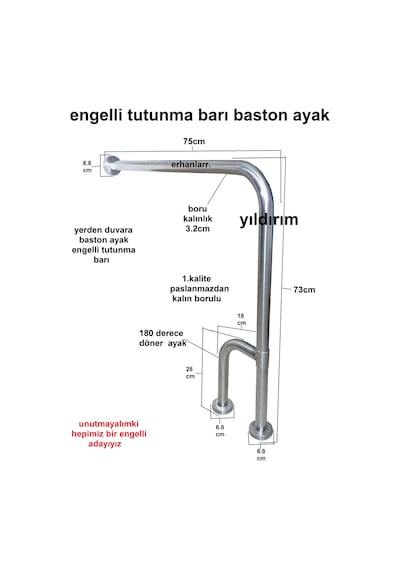 Engelli Tutunma Barı Banyo Tutamak Yaşlı Tutunma Barı Baston Ayak