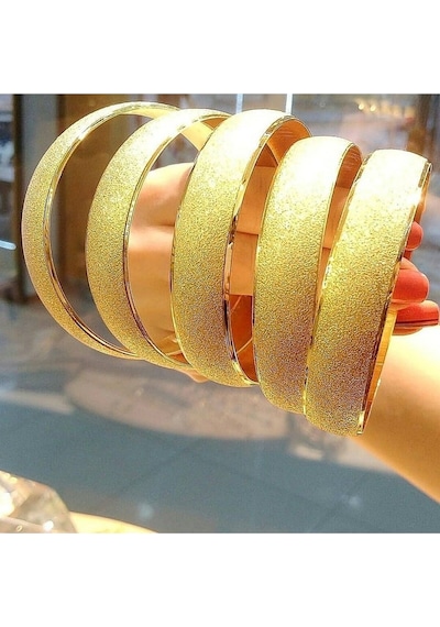 3 Adet Altın Kaplama Bilezik Çok Şık Kararma Solma Yapmaz 2 Yıl Garantili Gold
