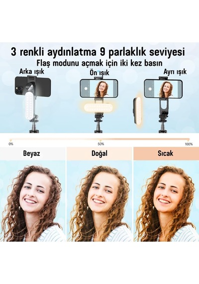 Led Işıklı Selfie Çubuğu & Tripod 111 Cm Uzatılabilir, 360 Döner Telefon Tutucu, Çıkarılabilir Bluetooth Diğer