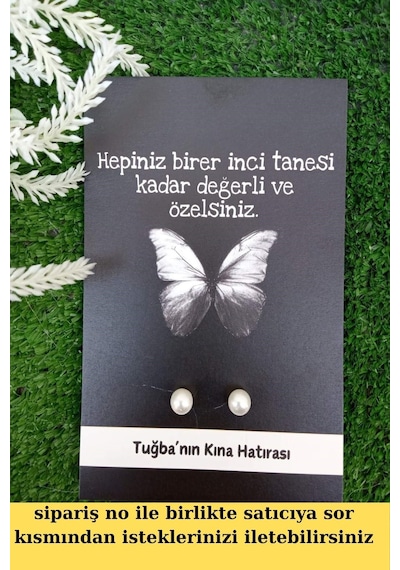 50 Çift İnci Küpe -siyah Kelebek Kartlı - Nikah Hediyesi - Kına H Beyaz