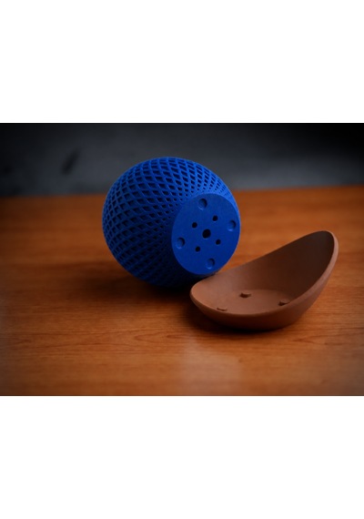 3d Baskı Küre Saksı - Kafes Dokulu İki Parçalı Dekoratif Saksı - Mavi-kahverengi Çok Renkli