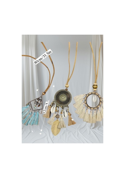 Yıwu Boho-chic 3 Parça Set: Vintage Esintili Püskül & Çiçek Kolye Ve Taşlı Aksesuarlar Kahverengi Tonları
