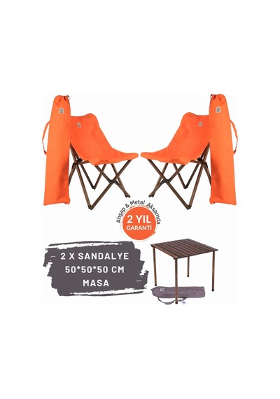 Bag The Joy Ahşap Masa Sandalye Seti Antrasit-turuncu- 50 50 50cm Kahverengi - Turuncu