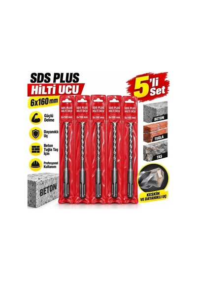 Sds Plus 6x160 Mm Beton Delme Ucu 5 Li Set Tuğla Taş Ve Duvar İ
