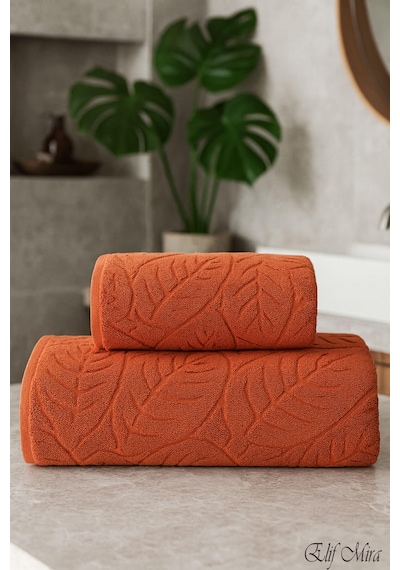 Banyo & Yüz Havlusu Seti Dokulu %100 Pamuk 90x150 + 50x90 Cm Foliva Turuncu