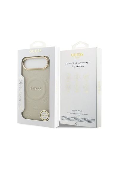 Apple Uyumlu iPhone 17 Air Kılıf Guess Lisanslı M-safeli Sıcak Baskı Yazı Logolu Pu Deri Peony Kapak Bej Bej