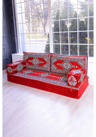 Şark Köşesi Takımı 20 Cm Minder Kalınlığı Kırmızı Yahyalı Modeli 5 Parça