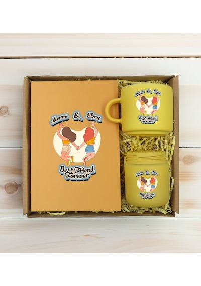 Bk Gift Kişiye Özel İsimli Dtf Best Friend Temalı Sarı Defter & Kahve Fincanı & Mum Hediye Seti-6, Arkadaşa Hediye, Doğum Günü Hediyesi Kobitmeyencom3