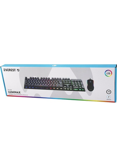 Siyah Gökkuşağı Işıklı Usb Kablolu Oyuncu Klavye - Mouse Set 4887