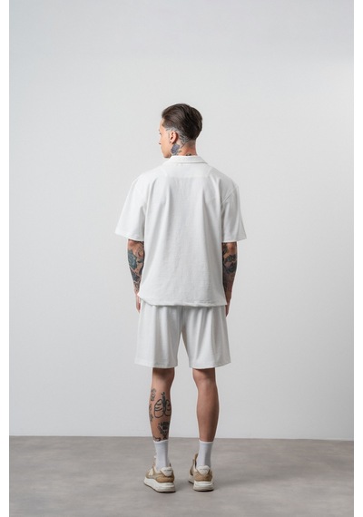 Erkek La Dolce Vita Yazılı Regular Fit T-shirt Şort Takım Ekru