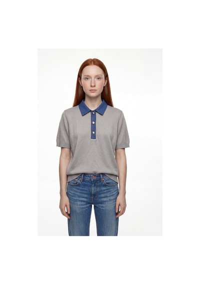 Maison Velora Kadın Gri Denim Garnili Polo Yaka Triko Bluz Gri 885126193 Gri
