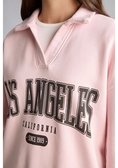 Defacto Regular Fıt Kaçık Yaka Baskılı Kalın Sweatshirt Kumaşı Sweatshirt I6215ax26wnpn38 Pembe-pn38
