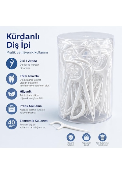 Orret Home Kürdanlı Diş İpi 40 Adet Diş İpli Kürdan, Diş Temizleme Çubuğu, Ağız Ve Diş Hijyen Seti, Taşınabilir Kutulu Floss Kürdan, Pratik Ağız Bakım Aparatı