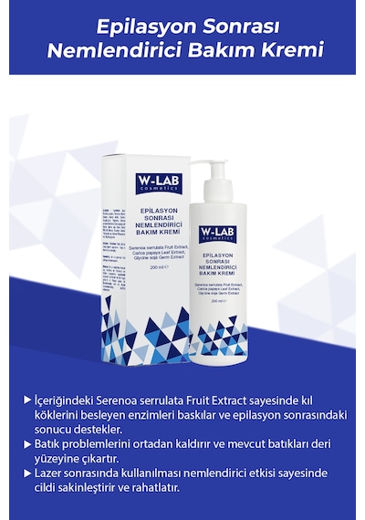 W-Lab Cosmetics Epilasyon Sonrası Nemlendirici Bakım Kremi 200 ML