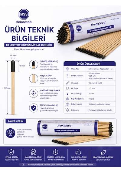 Nitrate Applicator 100'lü Kutu Profesyonel Gümüş Nit Rat Çubuğu