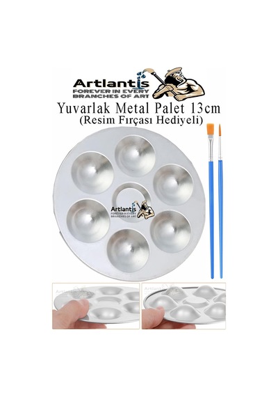 Yuvarlak Metal Palet 1 Adet Metal Boya Paleti 7 Hazneli 13 Cm Paslanmaz Resim Boyama Paleti Fırça Hediyeli