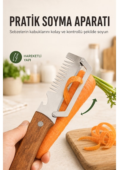 5 İ 1 Arada Çok Fonksiyonlu Sebze Doğrayıcı, Kesme, Soyma, Rendeleme Ve Dilimleme Aparatı, Paslanmaz Çelik Kahverengi