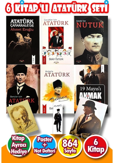 6 Kitaptan Oluşan Muhteşem Atatürk Seti 6 Kitap,poster,not Defteri,ayraç