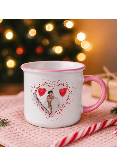Bk Gift Kişiye Özel Fotoğraflı Pembe Emaye Kupa Bardak -1, Arkadaşa Hediye, Sevgiliye Hediye