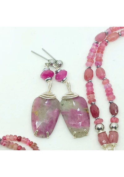 2845 Yakut Hematit Çelik Aparatlı El Yapımı Küpe Açık Pembe